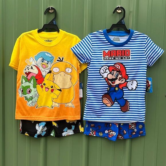 Pokémon & Mario Graphic Print Tee & Shorts Sleep 2, 2-Piece Sets Size XS - Picture 1 of 7